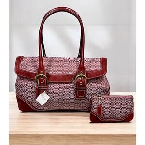 NWT Vintage Coach 7080 Soho Mini Signature Flap Satchel Bag & Wristlet